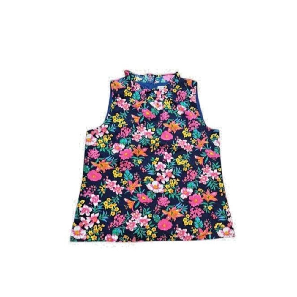 J. Crew Floral Printed Sleeveless Tank Top Ruffleneck Lined Women's Size Small